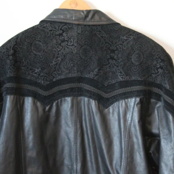 Vintage Venezia Lane Bryant Long Leather Embroidered Coat Black Plus 3X H12284 - Picture 6 of 8